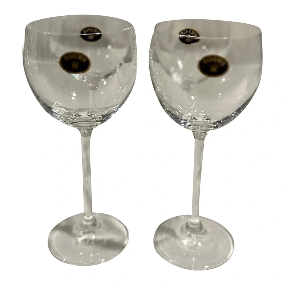 Vintage Bohemian Crystal Wine Glasses Czech Republic Set of Four